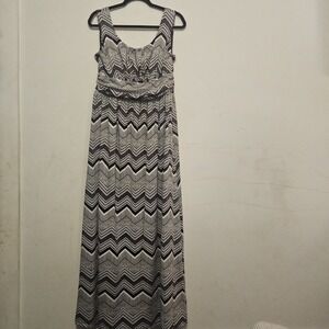 AB Studio Womens Maxi Dress Size Lg - Black & White Striped Geometric Sleeveless